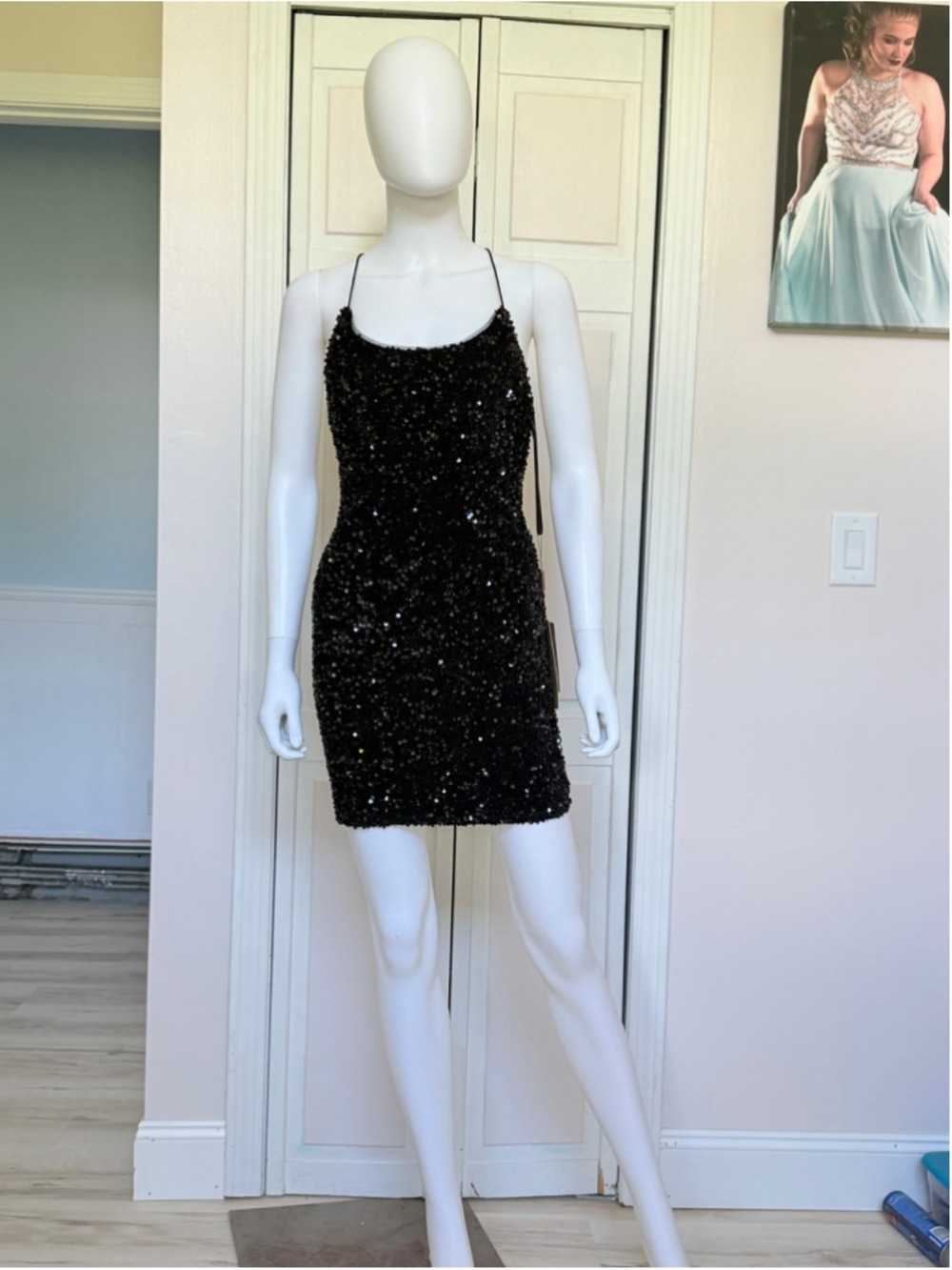 Size 0 Black Velvet Sequin Bodycon Mini Dress Party Homecoming Hoco Vegas